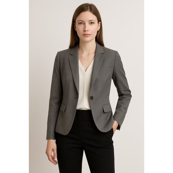 Theory Women’s Gray Wool Stretch Blazer Size 10 — Tailored One-Button Jacket — P - Picture 2 of 11